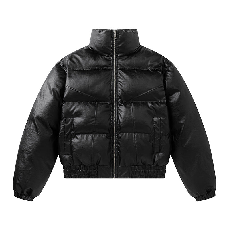 Leather inspired cotton jacket with short quilted thread design