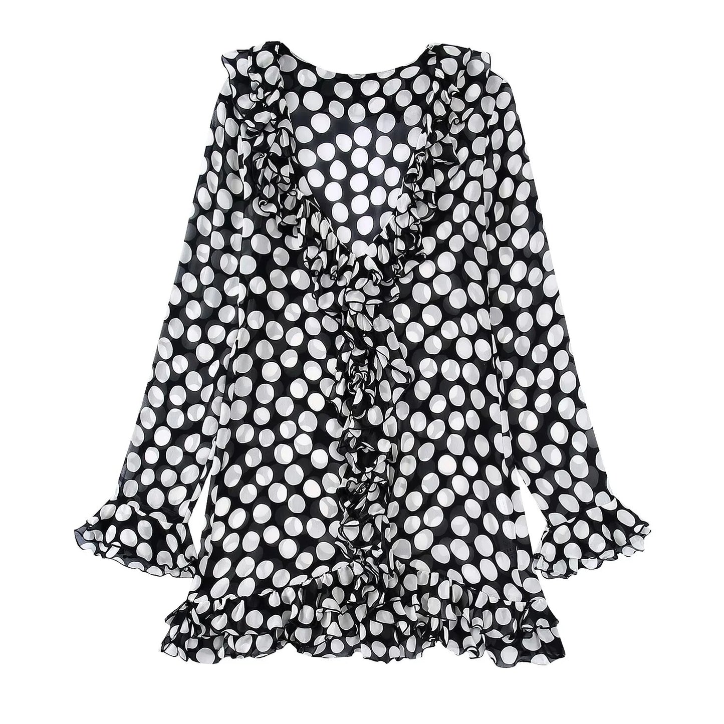 Women Blouse New Traf Fashion Layered Embellished Polka-dot Shirt Loose Shirts Long Sleeve Female Blouses Tops