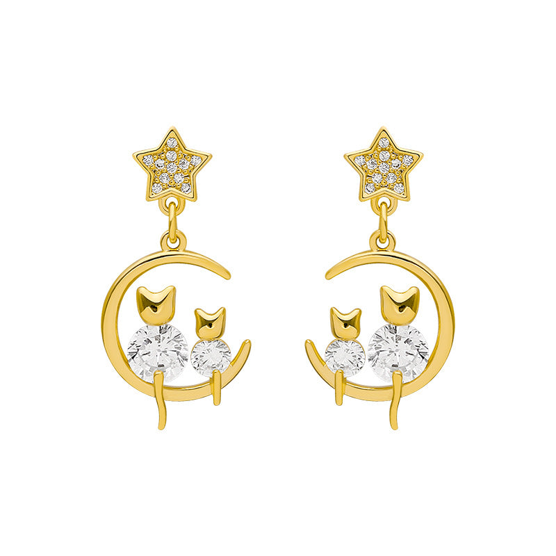 Korean Zircon Cat Earrings