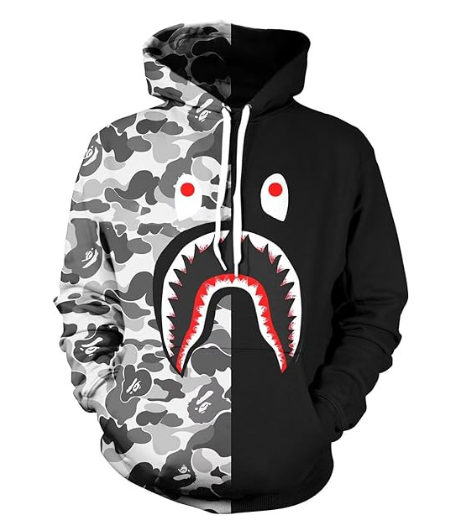 2019 Shark Camouflage Cartoon Hoodie for Teens