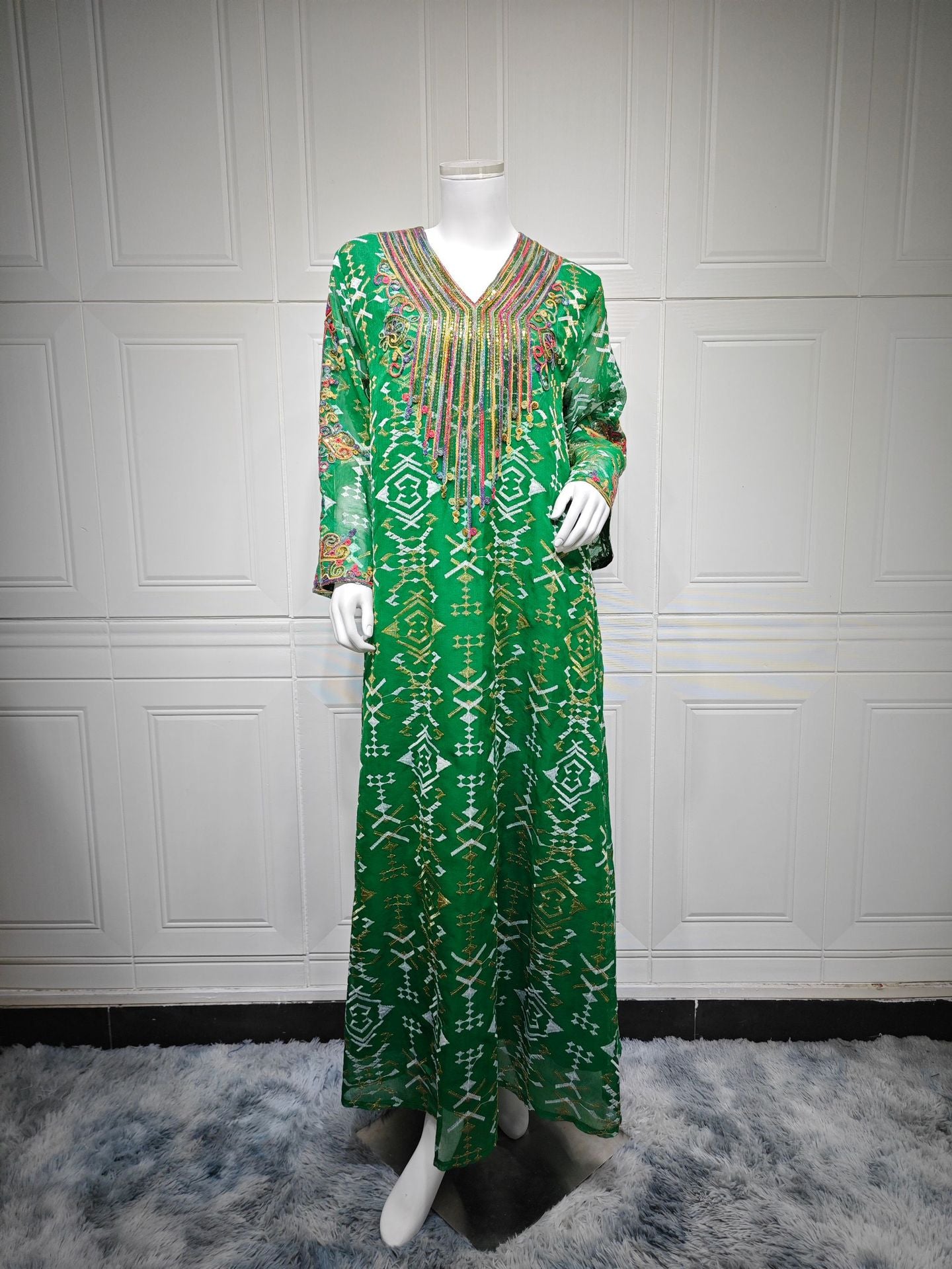 Embroidered Evening Dress with Applique Patchwork Dress