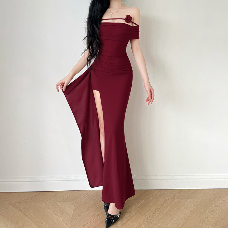 One-Shoulder High Slit Evening Dress Women's