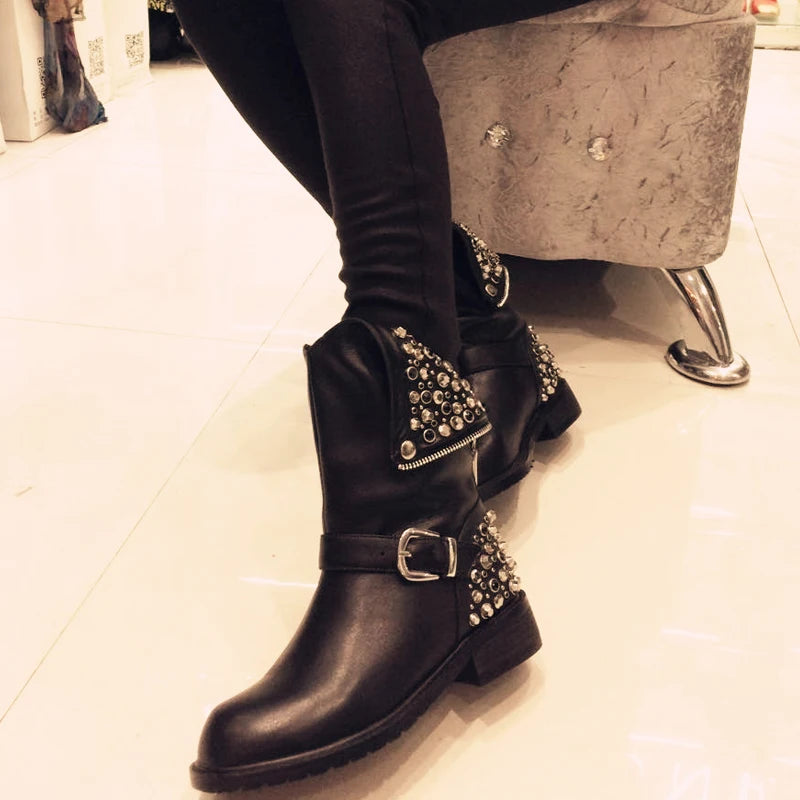 Women's Genuine Leather ankle boots big size fit for 22-26.5cm length feet Autumn and winter warm short boots Short plush lining
