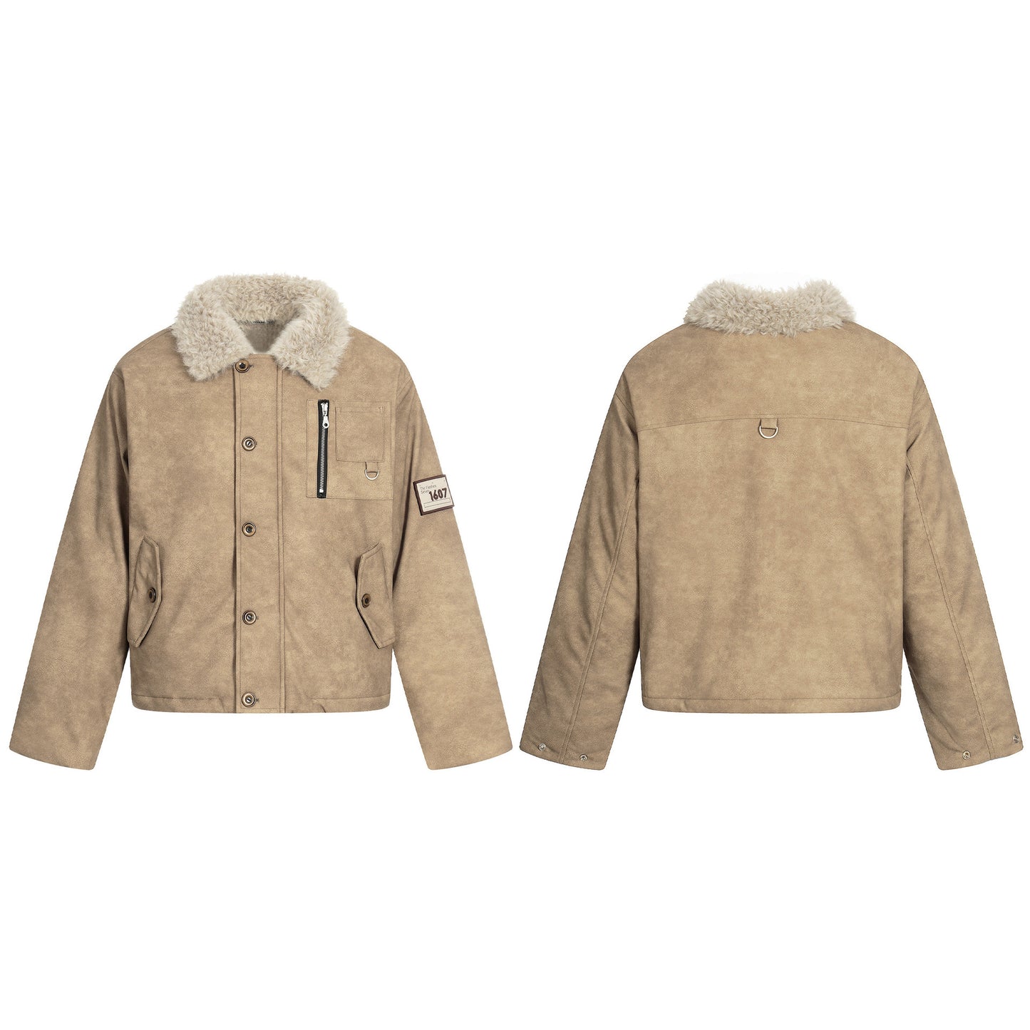 Retro suede workwear fur collar thick cotton jacket