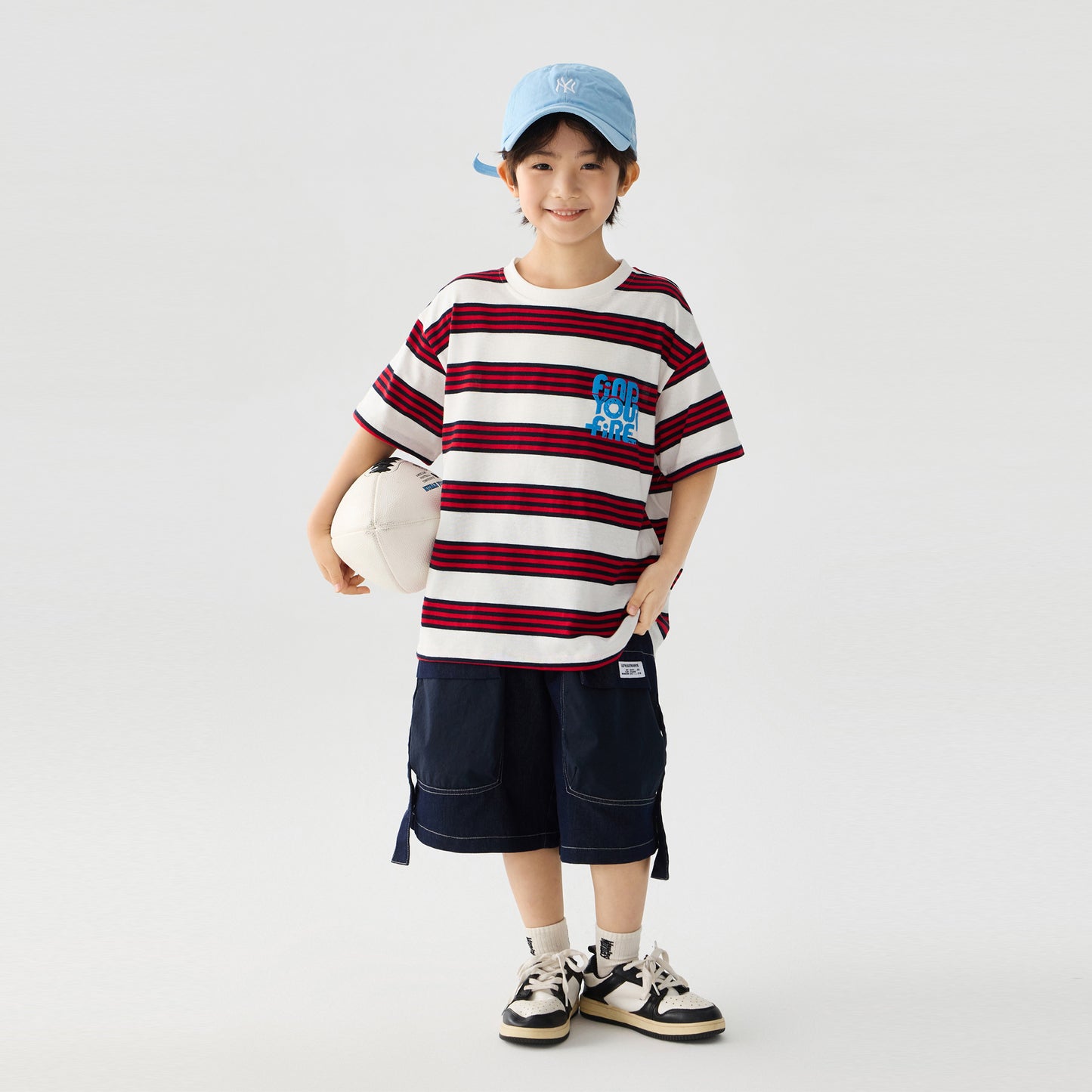 Loose Fit Striped Letter Print Short Sleeve T-Shirt for Boys