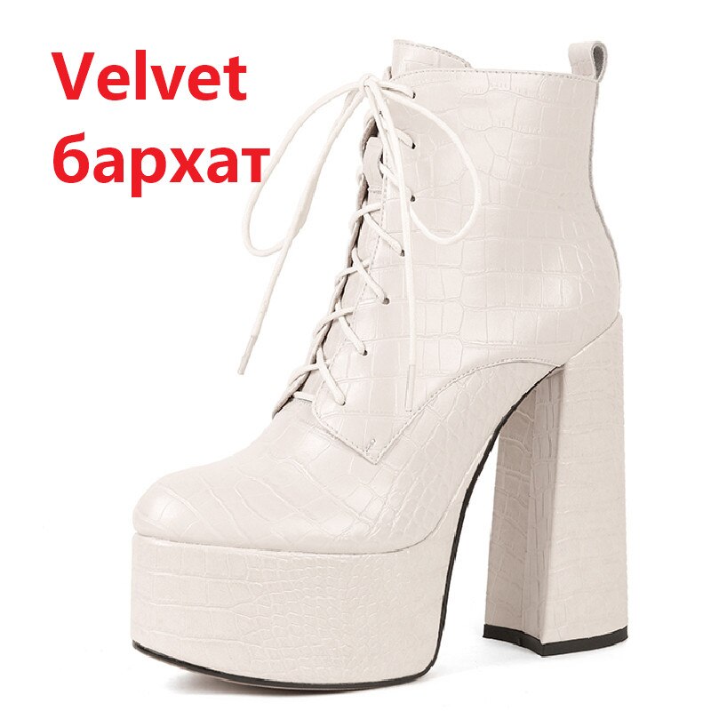 Elegant Mature Women Ankle Boots Cross-Tied Platforms Genuine Leather High Heels Party Office Autumn Winter Shoes