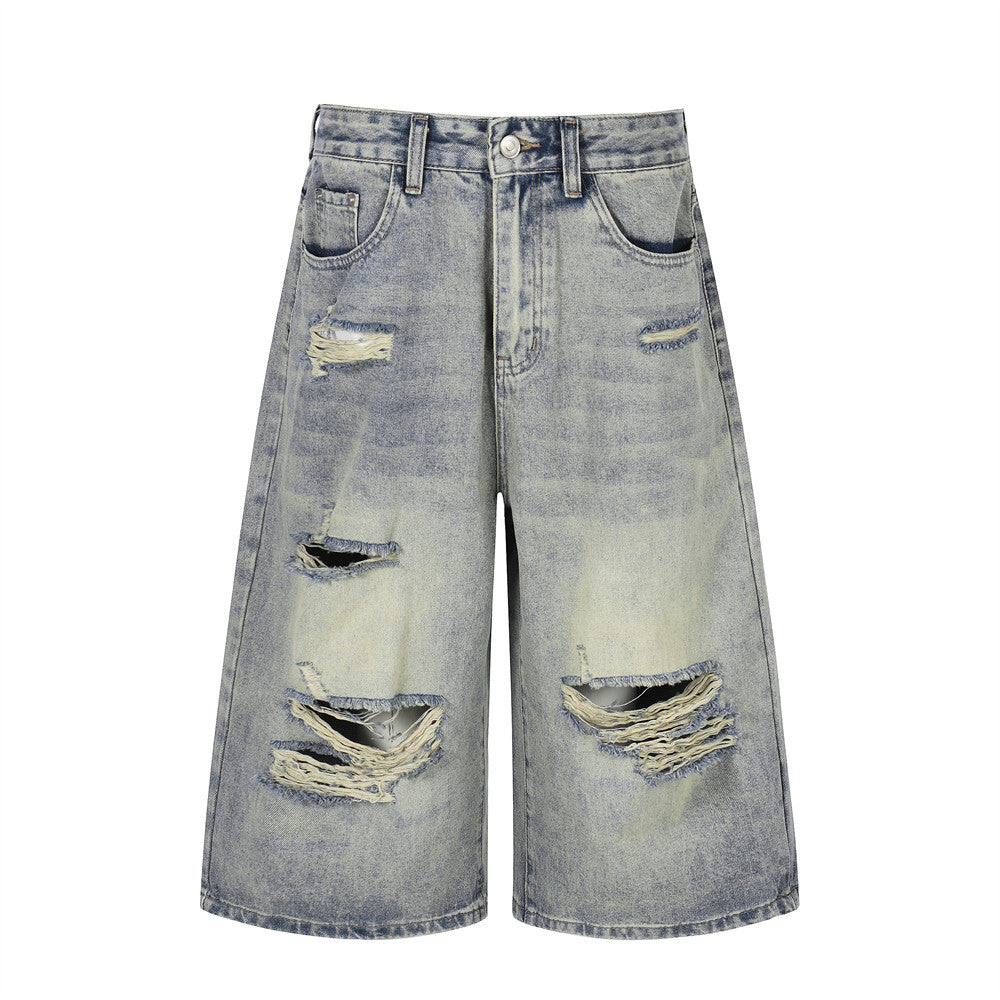 Ripped denim cropped pants