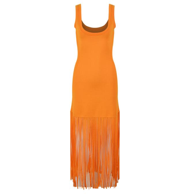 Vacation Bohemian Tassel Long Dresses for Women Casual O-neck Sleeveless Knitted Dress Boho Summer Clothing