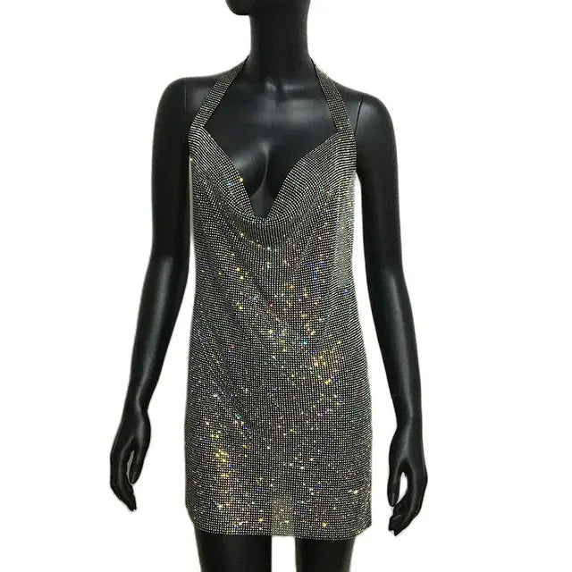 Rhinestone Halter Neck Mini Dresses