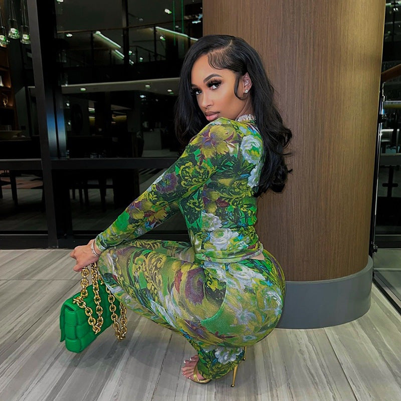 Mesh Printed Polyester Casual Suit