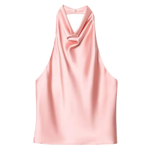 Halter Neck Satin Crop Top