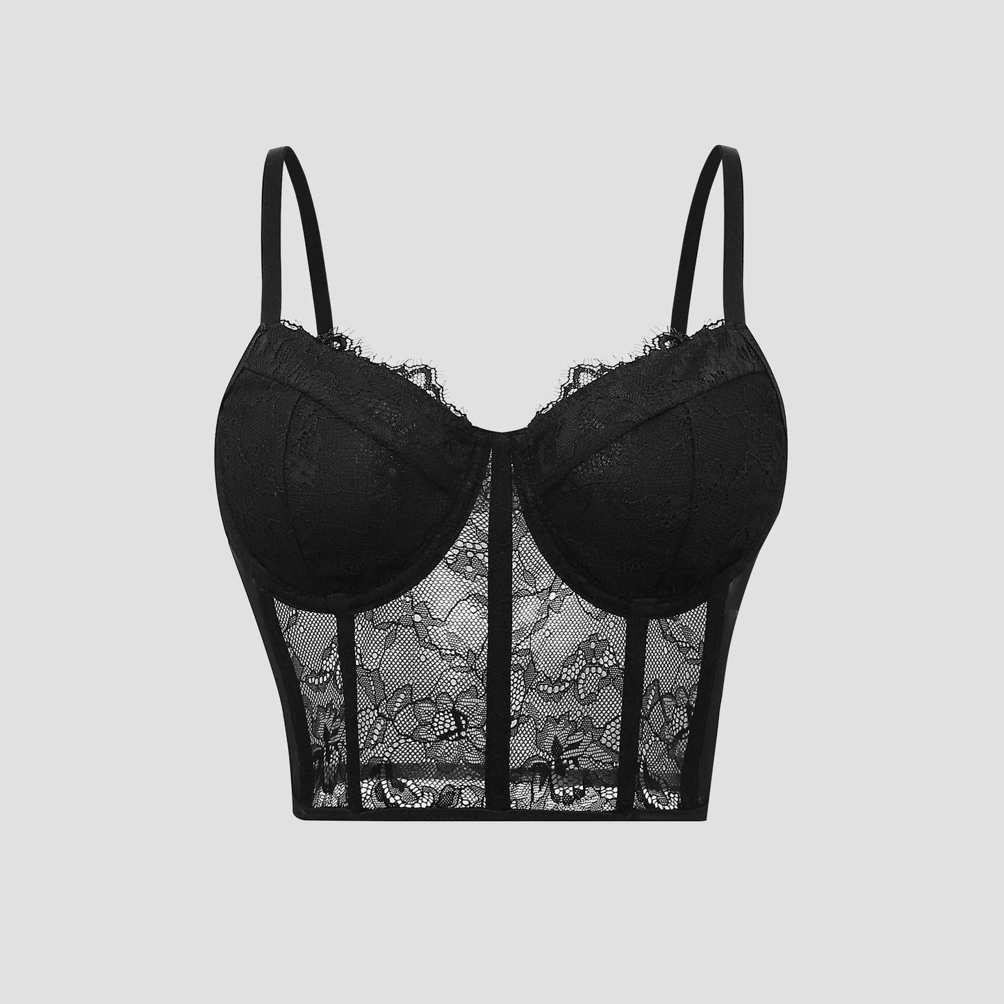 Sexy Black Semi Transparent Bra Mesh Push Up Bralet Women's Tube Top