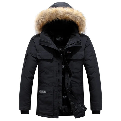 Fleece Winter Fur Hooded Parkas Men Duck Down Snow Jacket Windproof