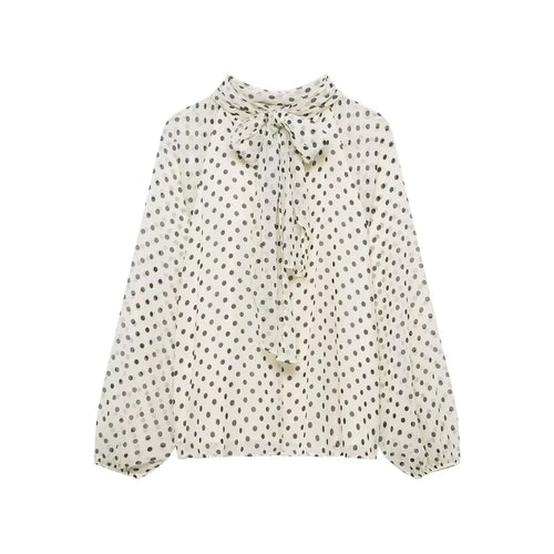 HH Polka Dot Shirts For Women Elegant Fashion Long Sleeve Scarf Collar