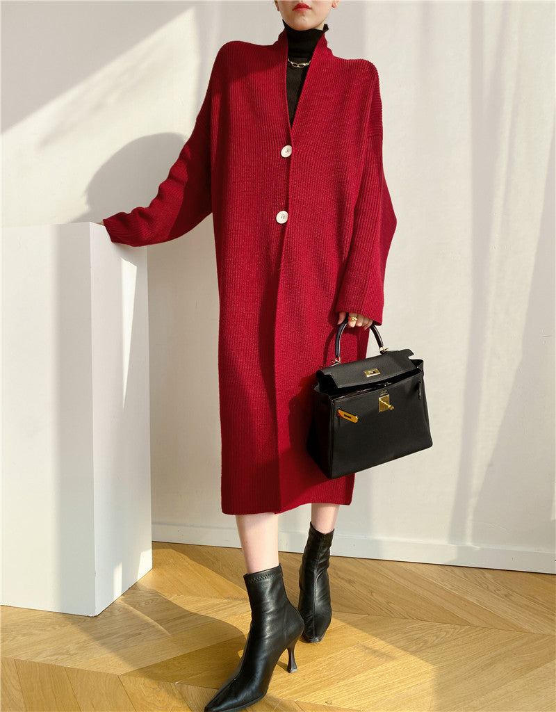 Mid-Length Cardigan Sweater Coat for Women