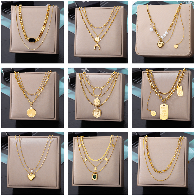 Ladies' Multi-Layered Geometric Pendant in Stainless Steel