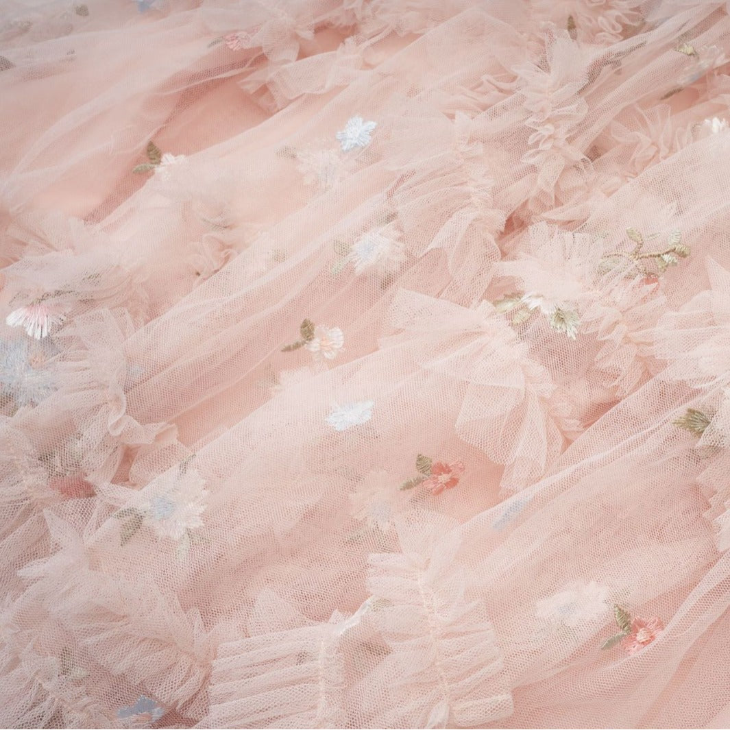 Designer Pink Flower Embroidery long Dress