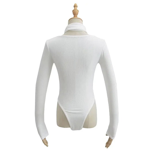 Mesh White bodysuit With Scarf