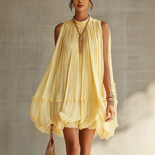 Sleeveless Pleated Mini Dress
