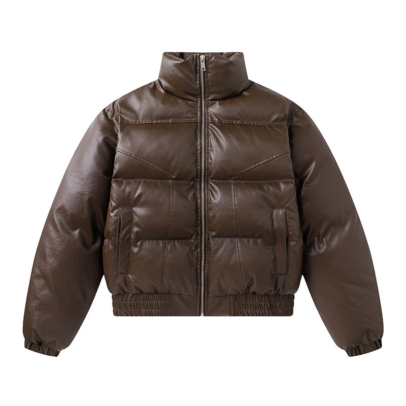 Leather inspired cotton jacket with short quilted thread design
