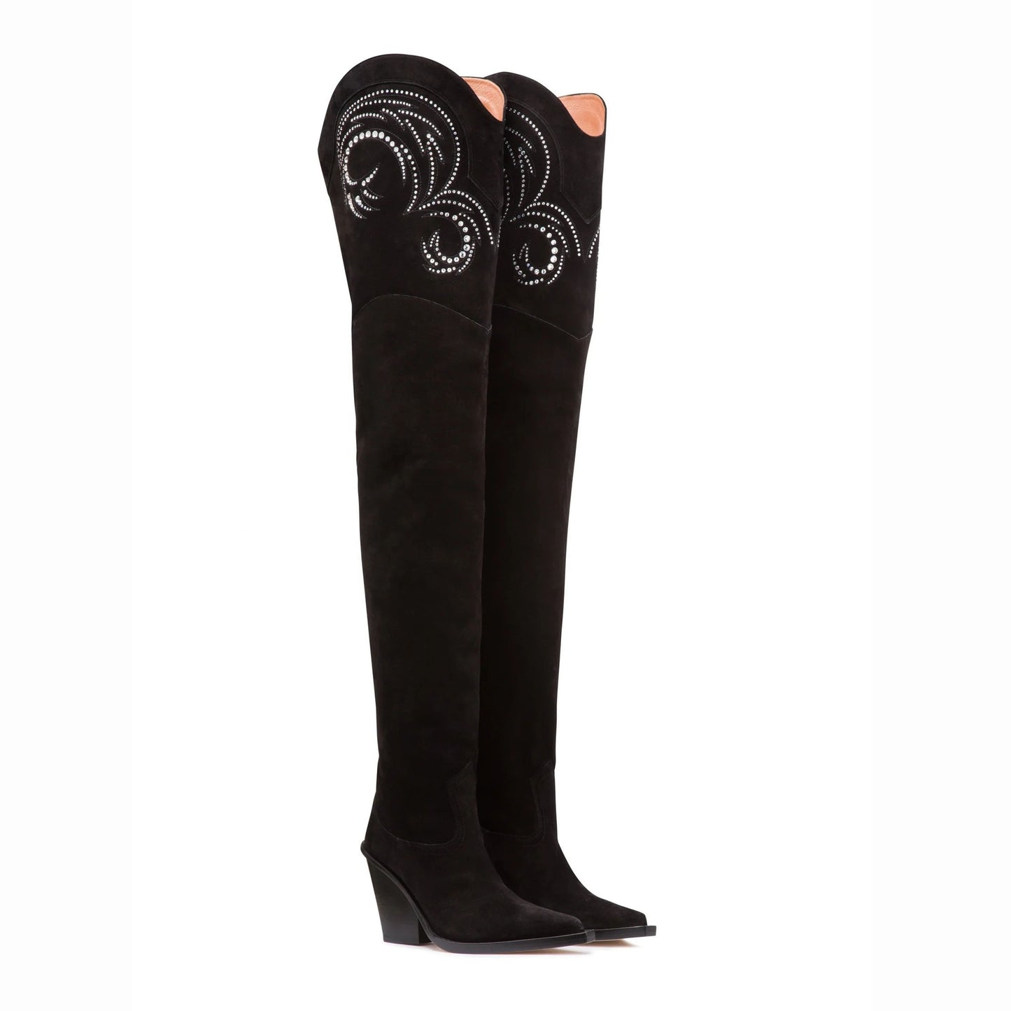 Designer Brand Wedge Heel Over The Knee Boots Suede Leather Pointed Toe Embroidery Long Boots Winter Women's Dress Shoes
