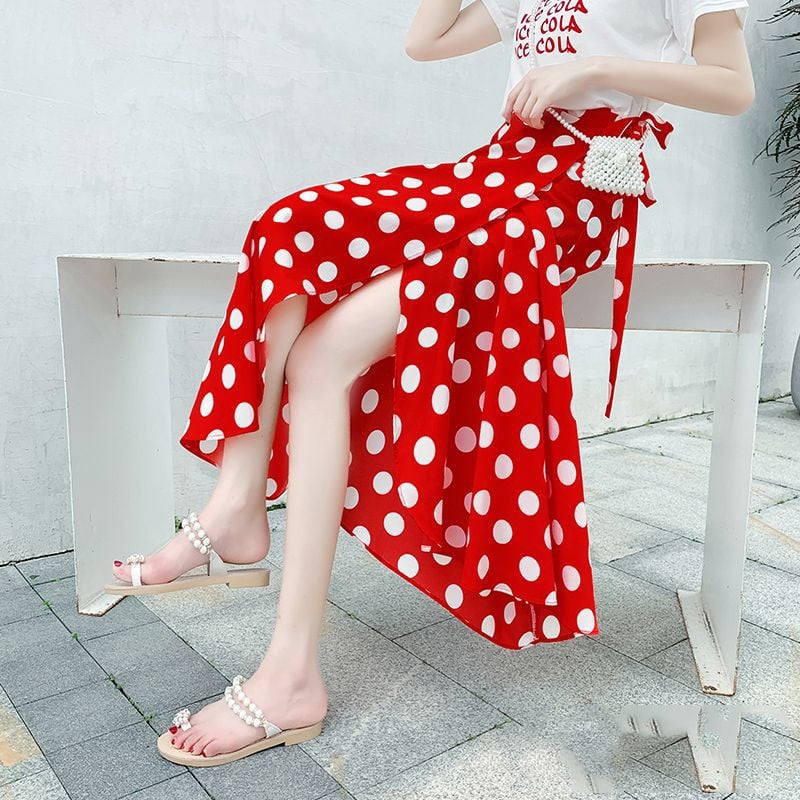 High Waist Chiffon A-Line Skirt with Lining