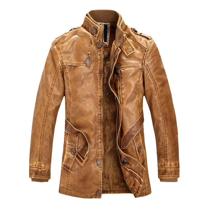 2019 Men's Slim Fit PU Leather Jacket with Zipper