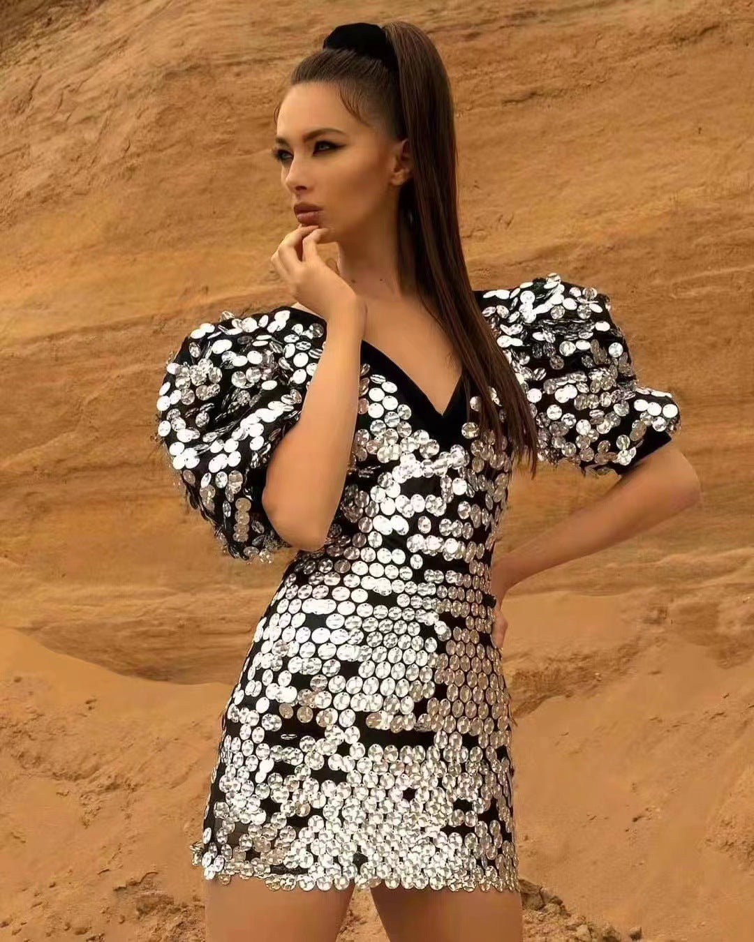 Designer Sliver Sequins Mini Dress