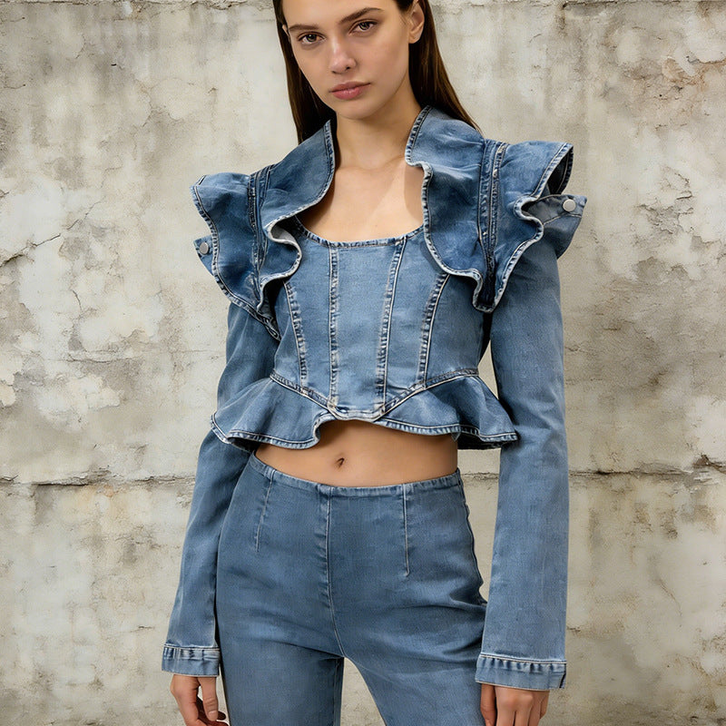 Ruffle denim jacket