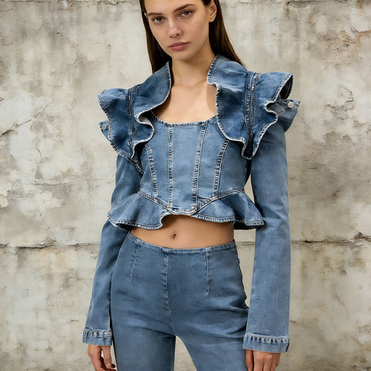 Ruffle denim jacket
