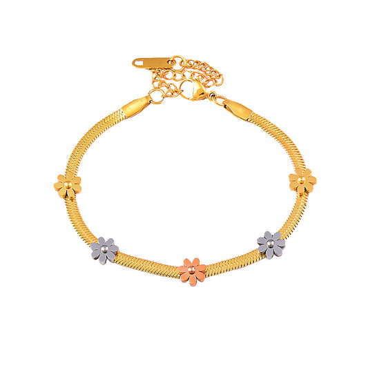 Colorless Titanium Steel Daisy Flower Bracelet