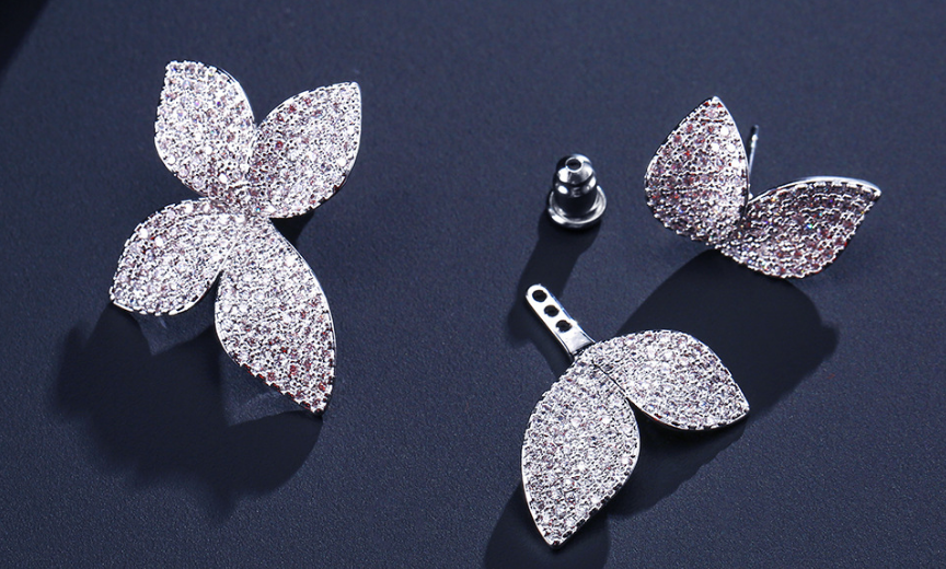 Clover Flower Stud Earrings with Rhinestones