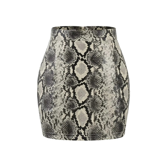Snake Print Leather Mini Skirt