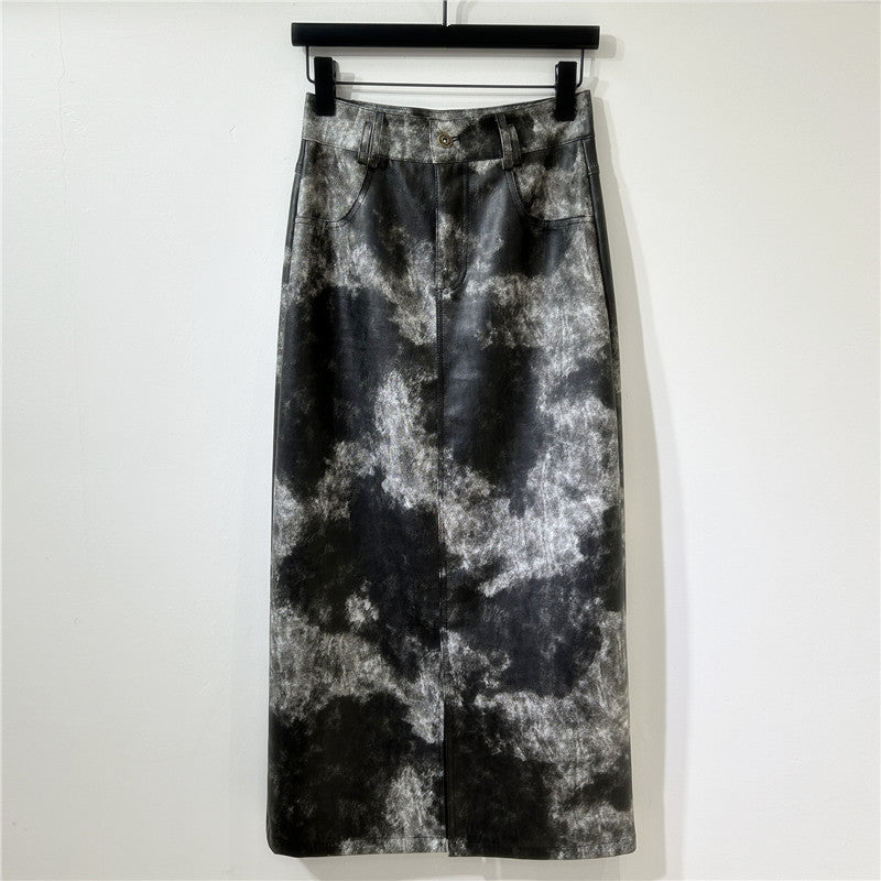 Dye leather skirt