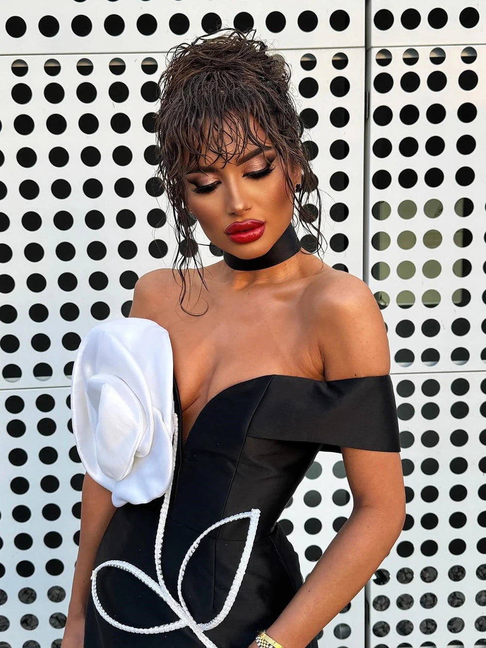Sexy Off Shoulder 3D Flower Bandage Mini Dress Women Black Bodycon Short Dresses Fashion Cocktail Party Club Lady Vestido