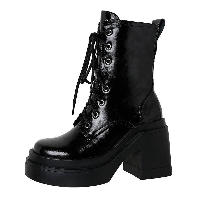 Thick-Soled Martin Boots Women's Leather Single Boots New Winter High-Heeled Thick-Heeled Short Boots