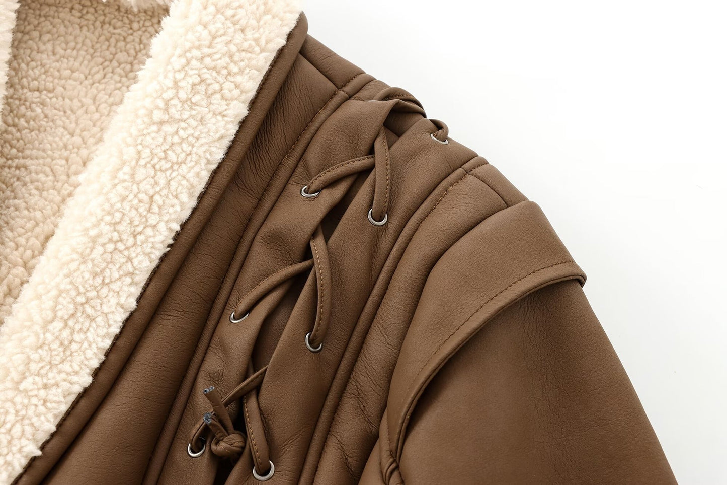 European and American style women's clothing new French waist cinching slimming suede leather jacket with tie up jacket