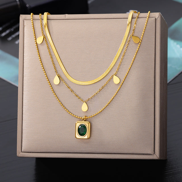 Ladies' Multi-Layered Geometric Pendant in Stainless Steel