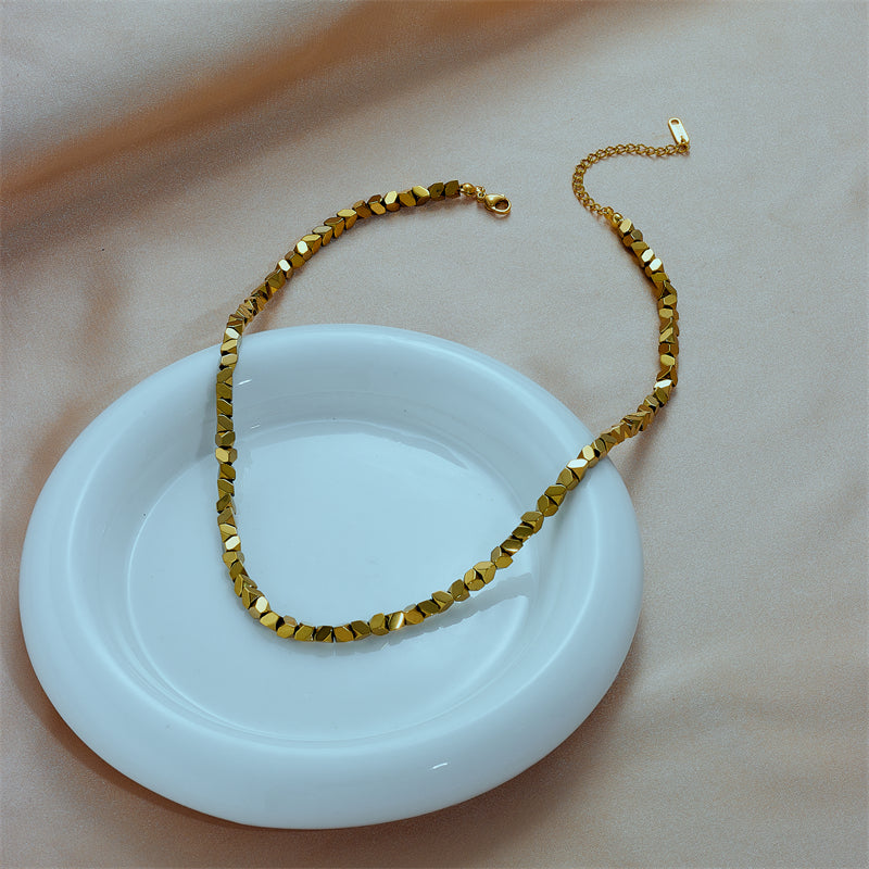 Vintage Gold Stainless Steel Octagonal Clavicle Chain for Women