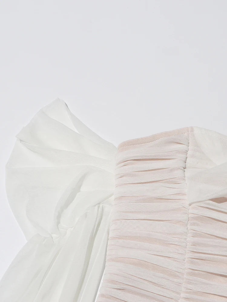 Solid Spliced Folds Elegant Dresses For Women Strapless Long Sleeve Off Shoulder High Waist Split Slim Dress Female