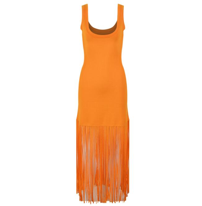Vacation Bohemian Tassel Long Dresses for Women Casual O-neck Sleeveless Knitted Dress Boho Summer Clothing