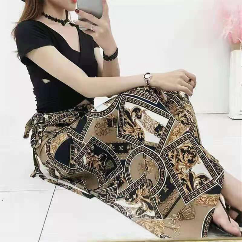 High Waist Chiffon A-Line Skirt with Lining