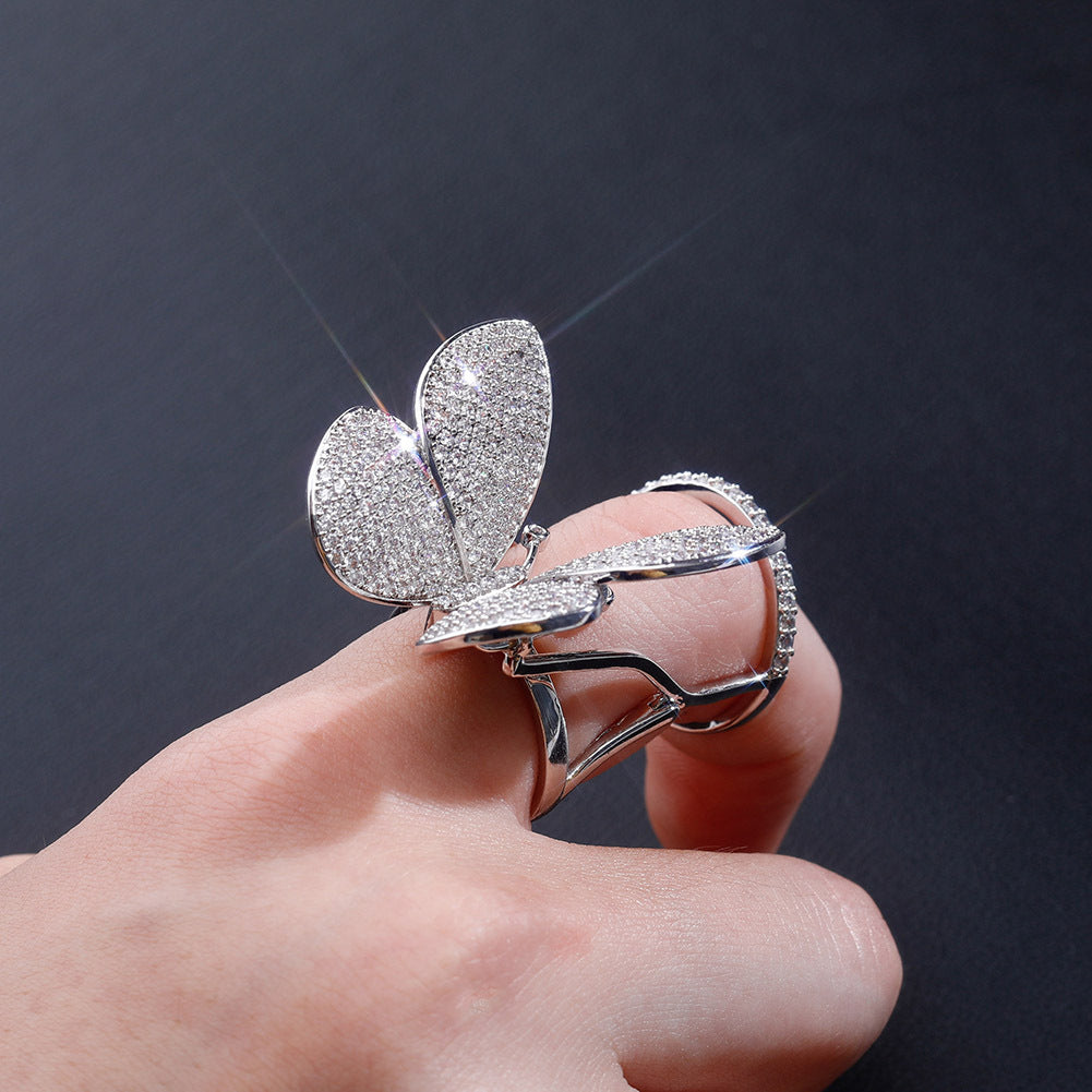 Butterfly Design Zircon Ring for Women, Adjustable