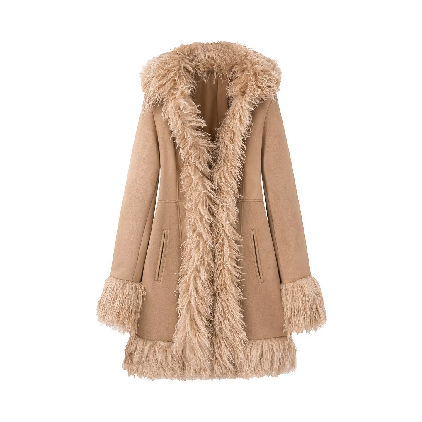 Spliced suede coat jacket