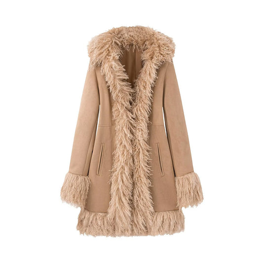 Spliced suede coat jacket