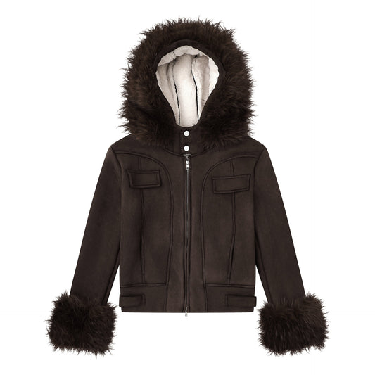 Maillard loose suede short cardigan jacket