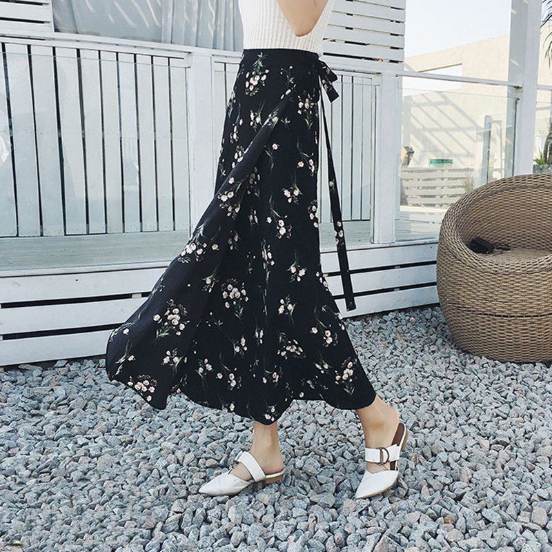 High Waist Chiffon A-Line Skirt with Lining