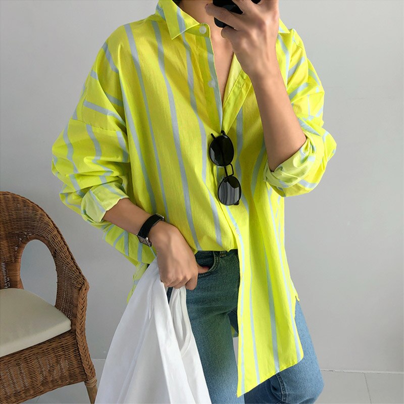 SuperAen Spring Autumn New Striped Long-Sleeve Shirt Female Korean Style Cotton Women Blouses and Tops Fashion