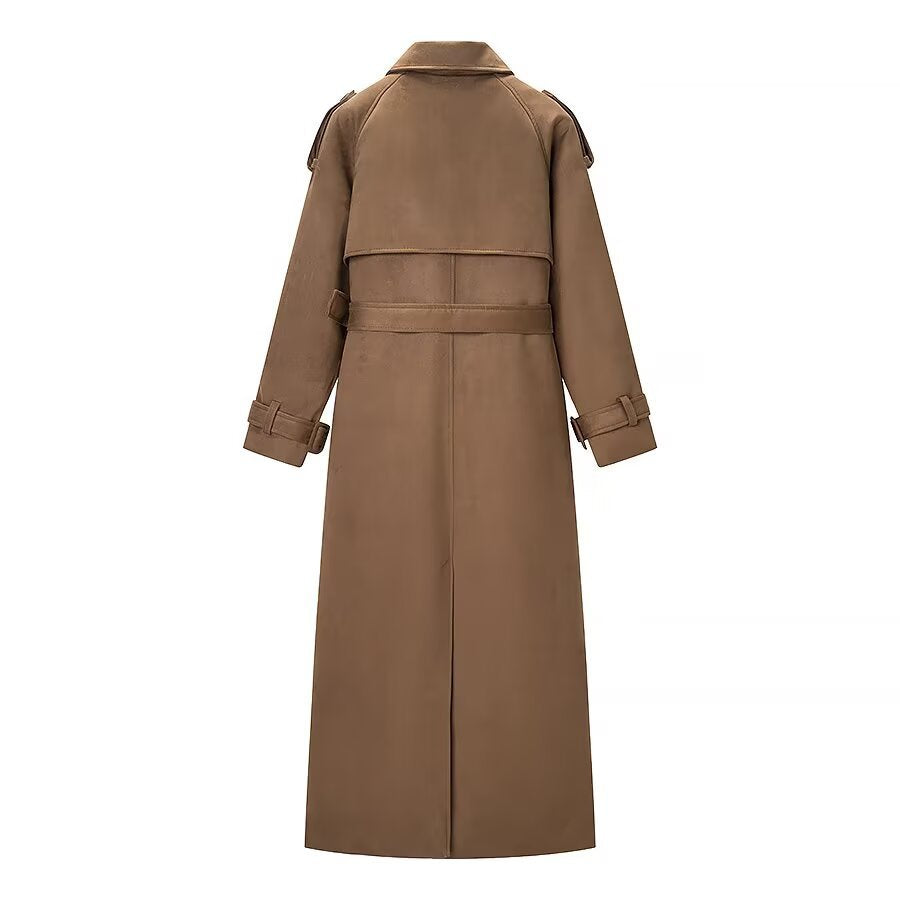 Suede textured long windbreaker jacket