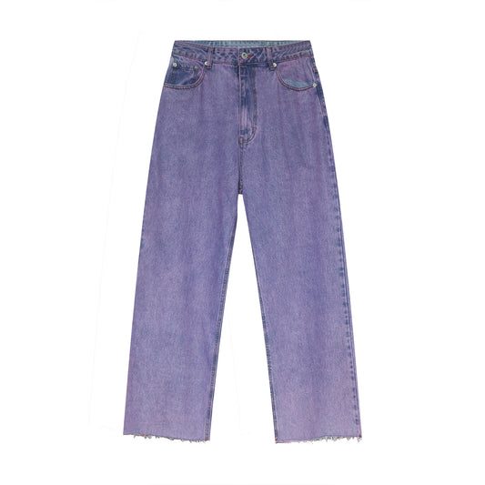 Men's Raw Edge Straight Leg Loose Fit Jeans